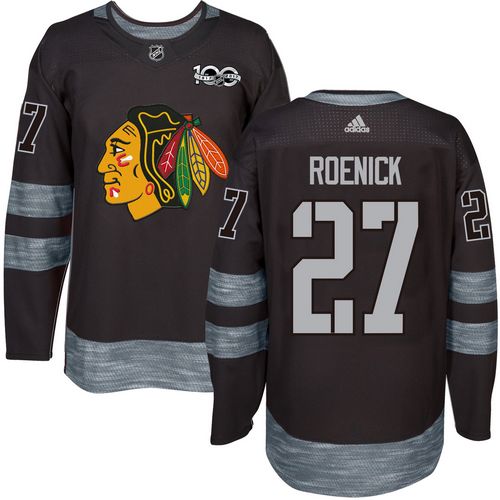 Adidas Blackhawks #27 Jeremy Roenick Black 1917-100th Anniversary Stitched NHL Jersey - Click Image to Close